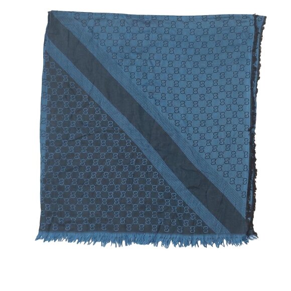 Gucci Vintage Blue Dual-Tone Reversible Monogram Stripe Shawl Wrap - Picture 4 of 8